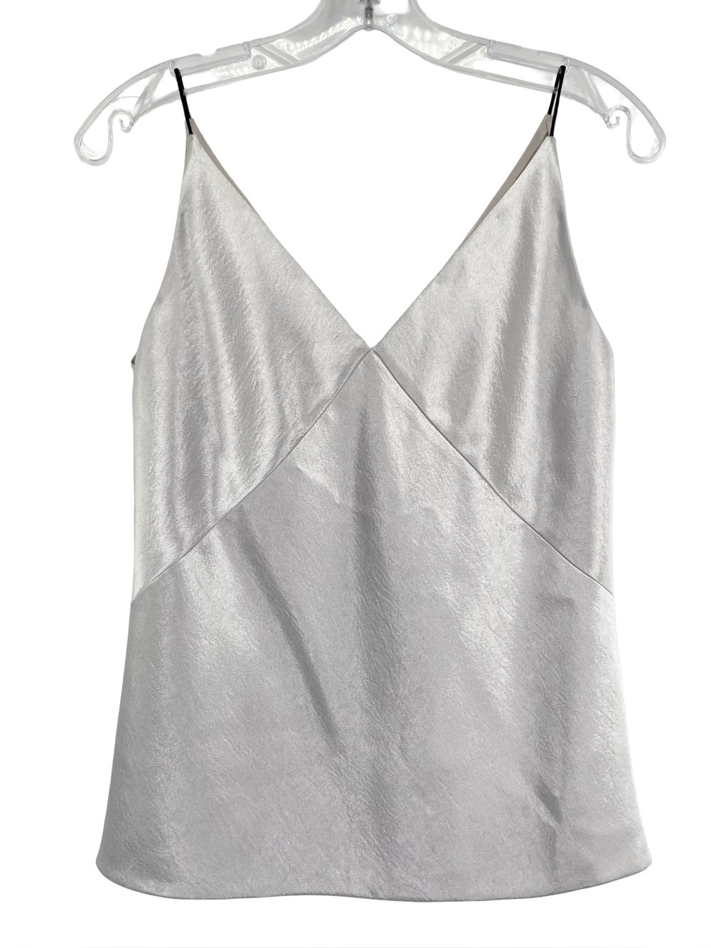 Vince V-Neck Satin Bias Cami in Silver Size XS